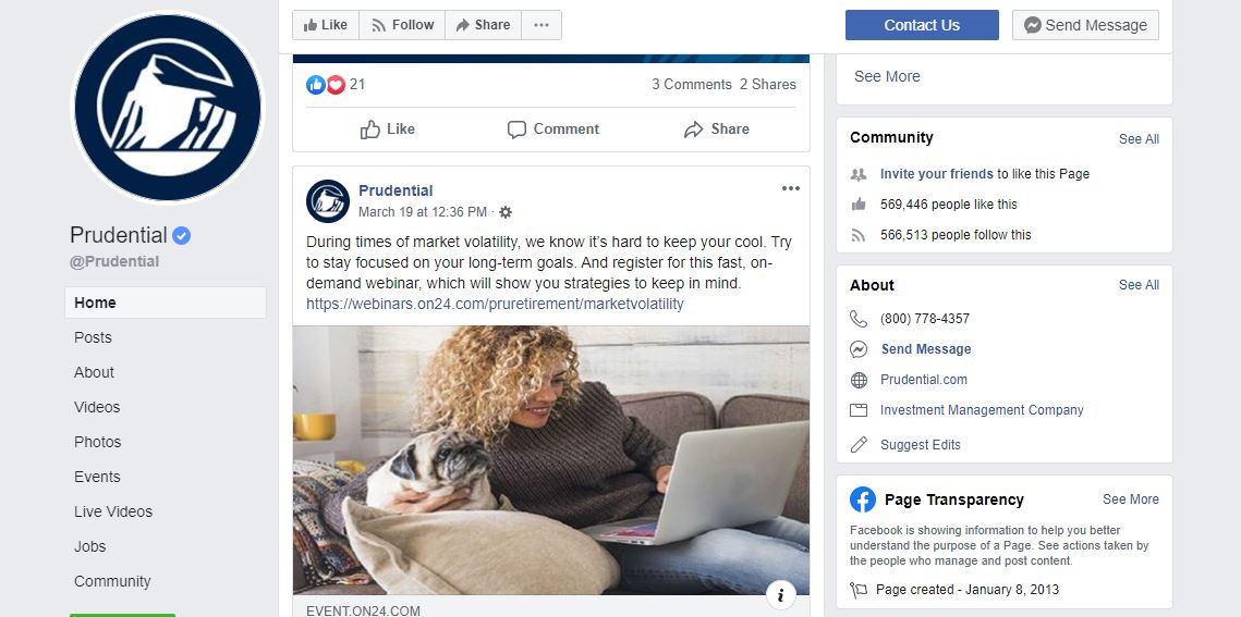 Prudential's Facebook page.