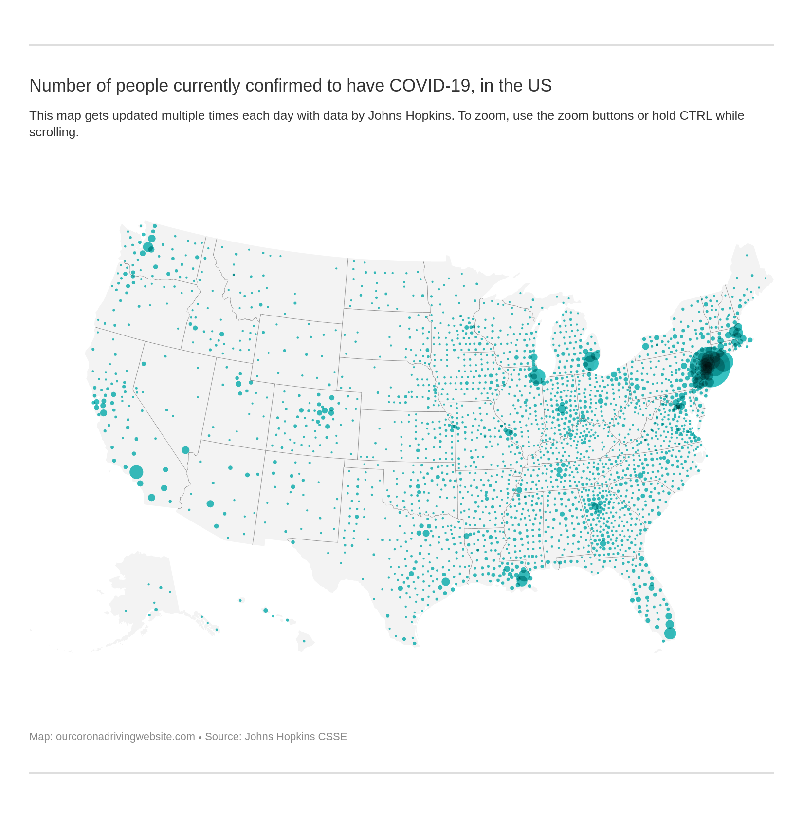 Number of people currently confirmed to have COVID-19, in the US